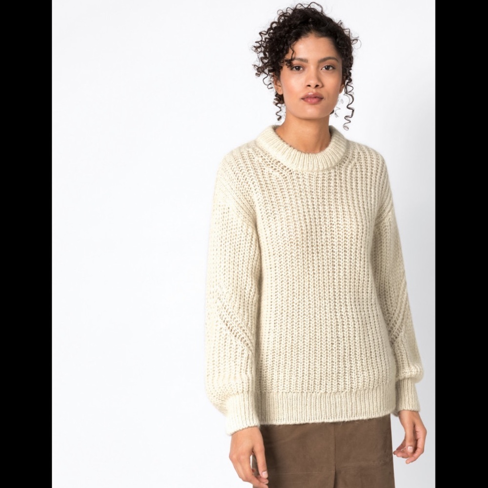 HALLHUBER Shaggy Chunky Knit Jumper In Beige/White